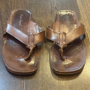 AUTHENTIC MEN'S RALPH LAUREN Men's Brown Leather Flip Flops, SIZE 8